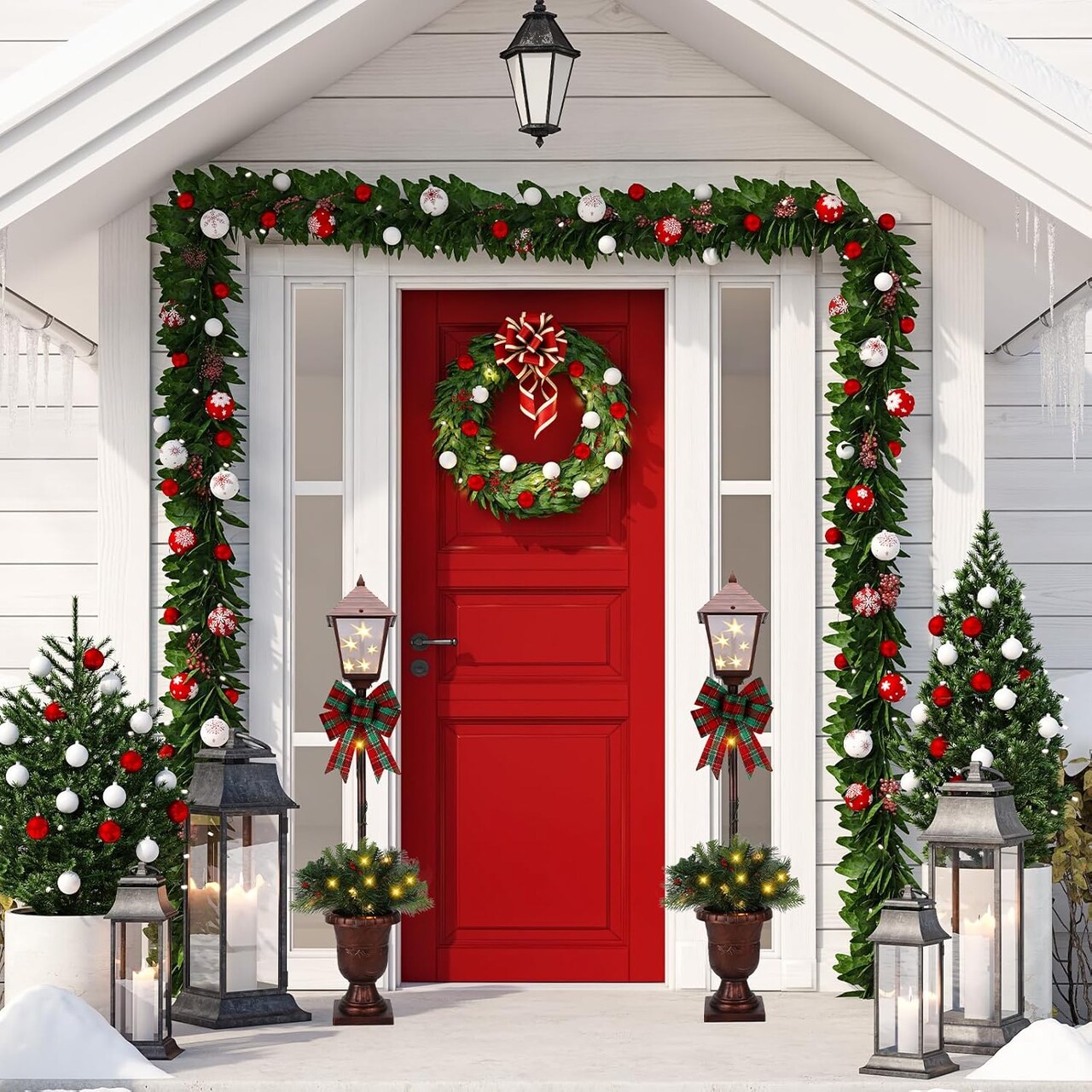 2Pack 3.5-Foot Christmas Decorated Pre-Lit Lamp Post with 20 LED Lights with Timer by Batteries Operated for Front Door, Entryway, Patio Porch Home Decorations,Indoor&Outdoor use